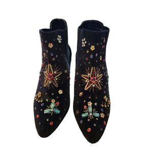 Betsey Johnson Jax Ankle Velvet Gem Booties Boot Size 8.5 Bling Black 1275